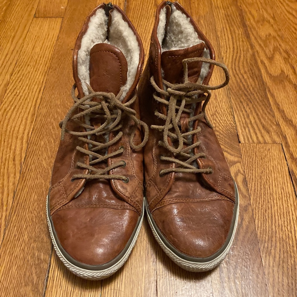 FRYE leather shearling lined high top sneakers